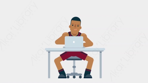 AE模板-BASKETBALL PLAYER 30 Typing on PC竞技体育篮球运动员在电脑上打字扁平运动人物职业角色