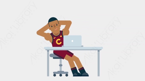 AE模板-BASKETBALL PLAYER 31 Typing on PC 2竞技体育篮球运动员在电脑上打字扁平运动人物职业角色
