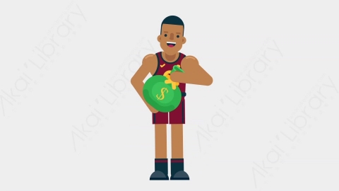 AE模板-BASKETBALL PLAYER 37 Picking Bag竞技体育篮球运动员抱着钱袋扁平运动人物职业角色