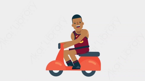 AE模板-BASKETBALL PLAYER 52 Scooter竞技体育篮球运动员骑摩托车扁平运动人物职业角色