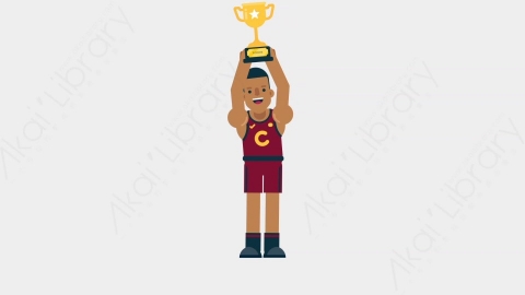 AE模板-BASKETBALL PLAYER 75 Trophy竞技体育篮球运动员举起奖杯扁平运动人物职业角色