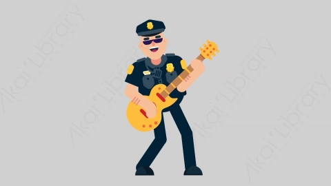 AE模板-POLICE 20 Playing Guitar警官警察弹吉他扁平人物职业角色