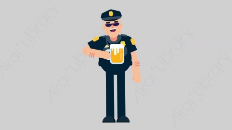 AE模板-POLICE 27 Cheering with Glass警官警察喝啤酒扁平人物职业角色