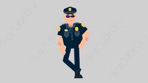 AE模板-POLICE 32 Leaned警官警察倚靠靠墙扁平人物职业角色