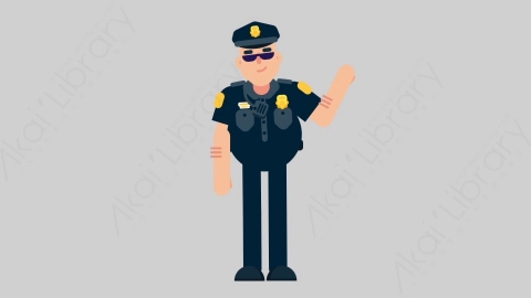 AE模板-POLICE 40 Pointing 3警官警察指向指点扁平人物职业角色