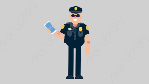 AE模板-POLICE 55 Showing Phone警官警察展示手机扁平人物职业角色