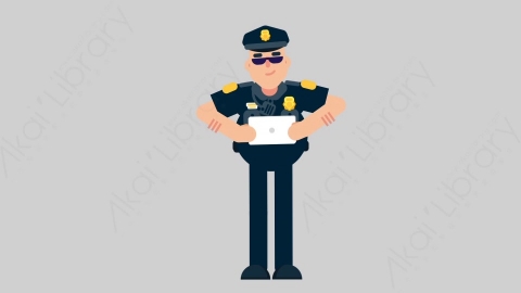 AE模板-POLICE 64 Standing w Tablet警官警察手持平板电脑扁平人物职业角色