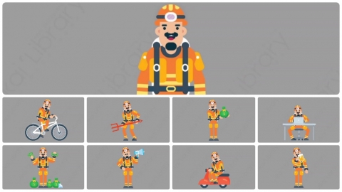 AE模板-FIREFIGHTER火警消防员扁平人物职业角色