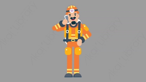 AE模板-FIREFIGHTER 05 Call火警消防员打电话扁平人物职业角色