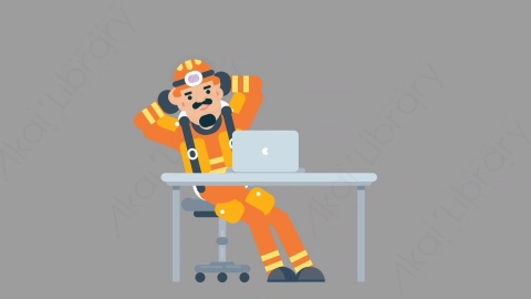 AE模板-FIREFIGHTER 31 Typing on PC 2火警消防员在电脑上打字扁平人物职业角色
