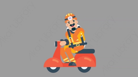 AE模板-FIREFIGHTER 52 Scooter火警消防员骑摩托车扁平人物职业角色