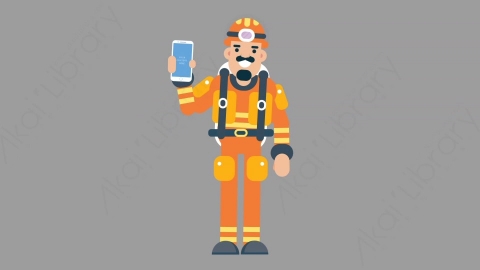 AE模板-FIREFIGHTER 55 Showing Phone火警消防员展示手机扁平人物职业角色