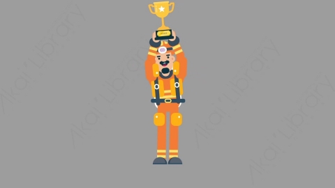 AE模板-FIREFIGHTER 75 Trophy火警消防员举起奖杯扁平人物职业角色