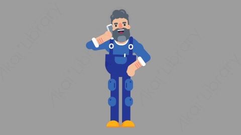 AE模板-MECHANIC 05 Call机械工人修理工打电话扁平人物职业角色
