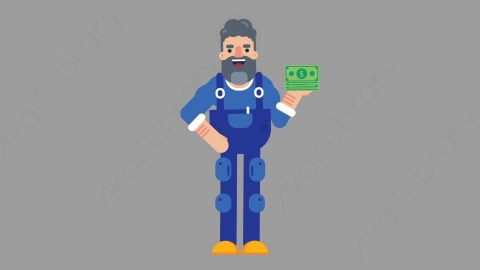 AE模板-MECHANIC 16 Gain Money机械工人修理工赚钱扁平人物职业角色