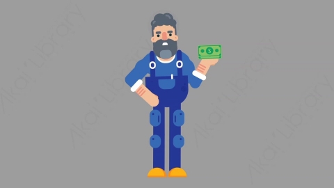 AE模板-MECHANIC 17 Losing Money机械工人修理工赔钱亏损扁平人物职业角色