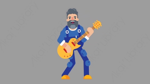 AE模板-MECHANIC 20 Playing Guitar机械工人修理工弹吉他扁平人物职业角色