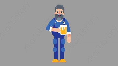 AE模板-MECHANIC 27 Cheering with Glass机械工人修理工喝啤酒扁平人物职业角色