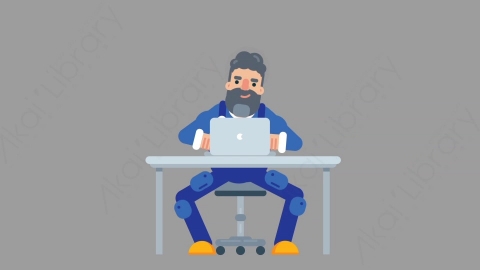 AE模板-MECHANIC 30 Typing on PC机械工人修理工在电脑上打字扁平人物职业角色