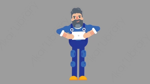 AE模板-MECHANIC 64 Standing w Tablet机械工人修理工手持平板电脑扁平人物职业角色