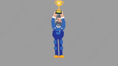 AE模板-MECHANIC 75 Trophy机械工人修理工举起奖杯扁平人物职业角色