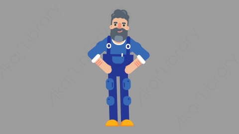 AE模板-MECHANIC 82 Yes机械工人修理工点头同意扁平人物职业角色