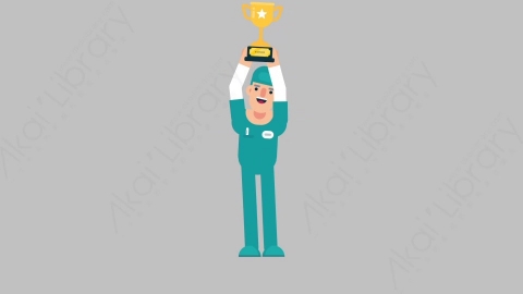 AE模板-NURSE 75 Trophy医疗科技医生护士举起奖杯扁平人物职业角色