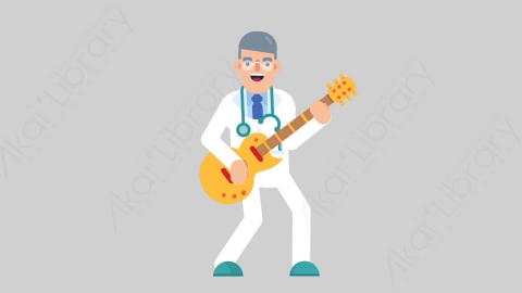 AE模板-DOCTOR 20 Playing Guitar医生大夫弹吉他扁平医学医疗科技人物职业角色