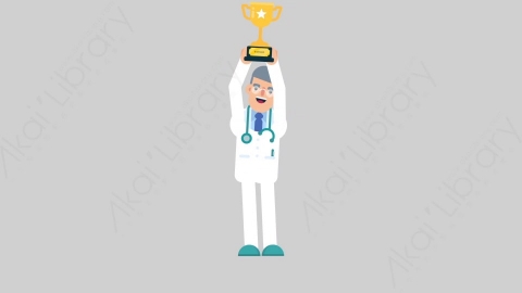 AE模板-DOCTOR 75 Trophy医生大夫举起奖杯扁平医学医疗科技人物职业角色