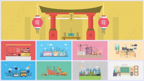图片素材- 扁平城市建筑生活自然场景包