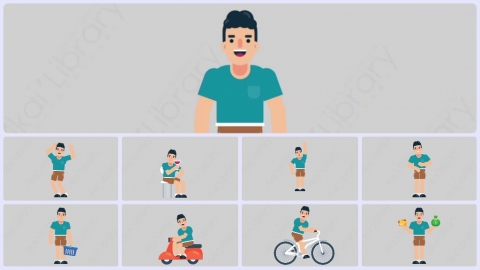 AE模板-NORMIE-2 懒散休闲男士扁平人物日常角色