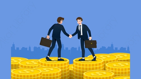 图片素材-扁平商务人士在金币上握手
