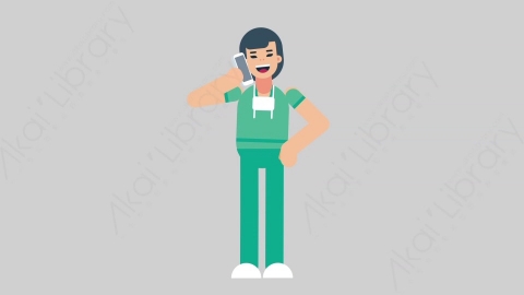 AE模板-WOMAN NURSE 05 Call医疗科技女性医生护士打电话扁平人物职业角色