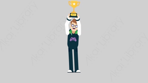 AE模板-GAMER 75 Trophy游戏玩家电竞选手举起奖杯扁平人物职业角色