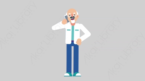 AE模板-OLD SCIENTIST 05 Call科学家科研人员打电话扁平人物职业角色