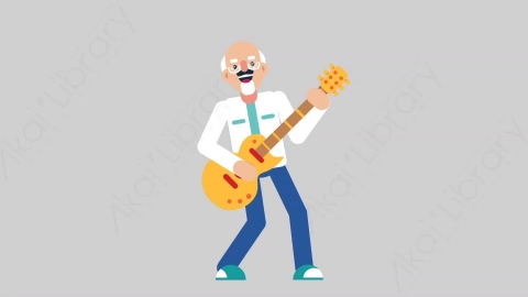 AE模板-OLD SCIENTIST 20 Playing Guitar科学家科研人员弹吉他扁平人物职业角色