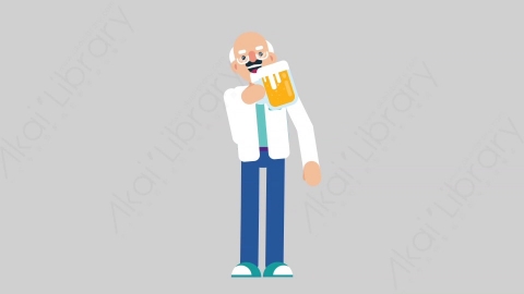 AE模板-OLD SCIENTIST 27 Cheering with Glass科学家科研人员喝啤酒扁平人物职业角色