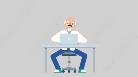 AE模板-OLD SCIENTIST 30 Typing on PC科学家科研人员在电脑上打字扁平人物职业角色