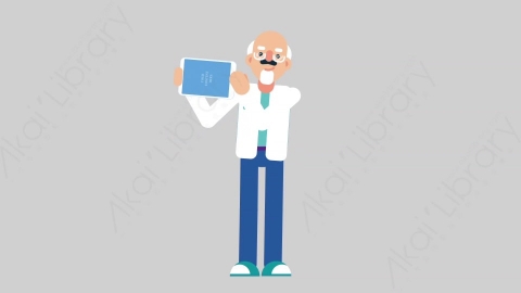 AE模板-OLD SCIENTIST 56 Showing Tablet科学家科研人员展示平板电脑扁平人物职业角色