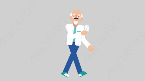 AE模板-OLD SCIENTIST 79 Walking w Phone科学家科研人员行走打电话扁平人物职业角色