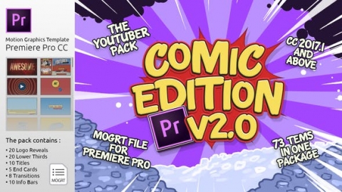 PR基本图形预设-卡通漫画视频宣传文字标题人名字幕条Logo展示动画The YouTuber Pack Comic Edition V2