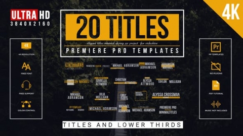 PR基本图形预设-20组4K动感企业字幕条包装文字标题动画Smooth Titles for Premiere Pro
