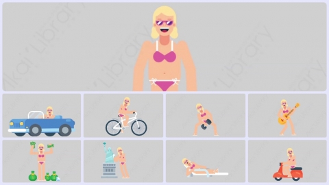 AE模板-WOMAN BEACH 女性假期休假沙滩度假扁平人物日常角色