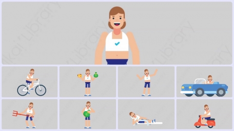 AE模板-WOMAN FITNESS 女性健身教练体育运动员扁平人物职业角色