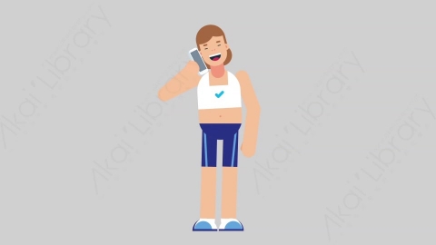 AE模板-WOMAN FITNESS 05 Call女性健身教练体育运动员打电话扁平人物职业角色