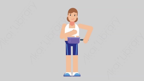 AE模板-WOMAN FITNESS 07 Cooking女性健身教练体育运动员做饭烹饪扁平人物职业角色