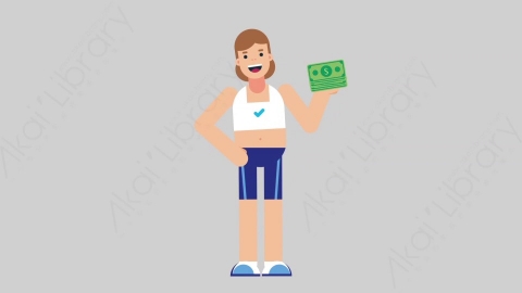 AE模板-WOMAN FITNESS 16 Gain Money女性健身教练体育运动员赚钱扁平人物职业角色