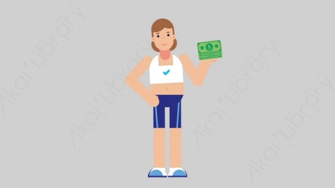 AE模板-WOMAN FITNESS 17 Losing Money女性健身教练体育运动员赔钱亏损扁平人物职业角色