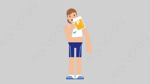 AE模板-WOMAN FITNESS 27 Cheering with Glass女性健身教练体育运动员喝啤酒扁平人物职业角色
