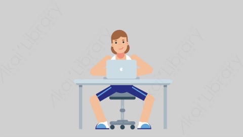 AE模板-WOMAN FITNESS 30 Typing on PC女性健身教练体育运动员在电脑上打字扁平人物职业角色